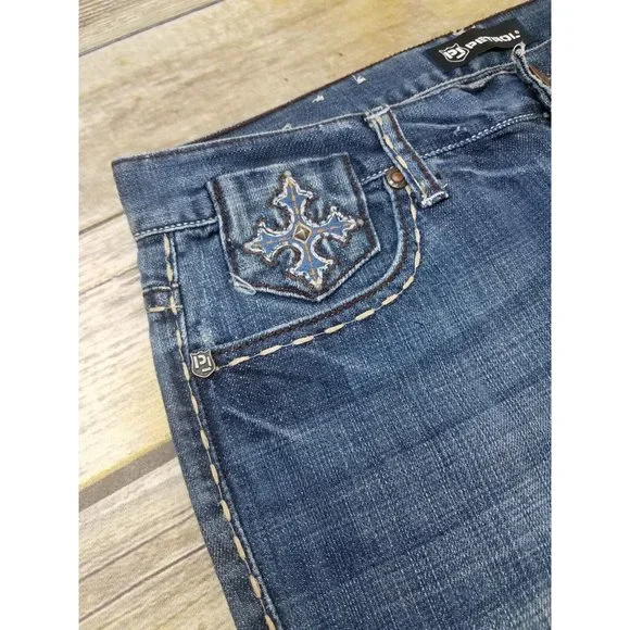 PETROL JEANS Denim Jenna Womens Size 29x34 Blue Distress’s Stud Casual Zip - Picture 4 of 13